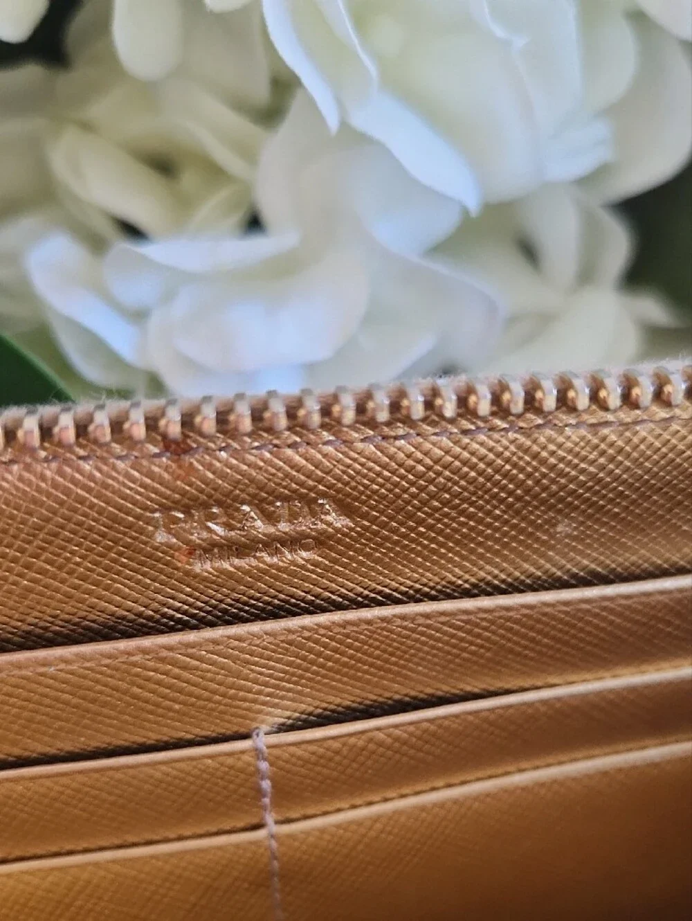 Prada Metallic Gold Bow Zip-Around Wallet